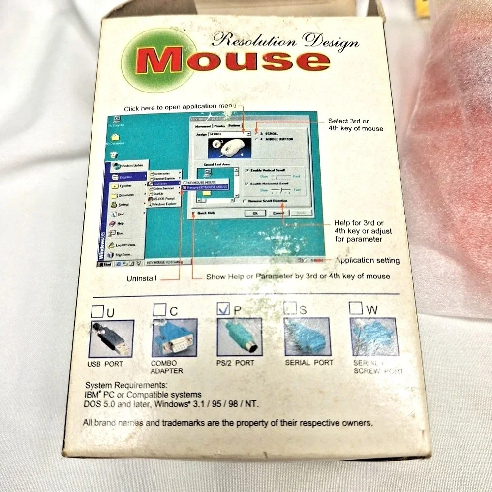 Vintage Orange Transparent Mouse New in Box NOS Y2K HM-303P 700 DPI Scroll PS/2